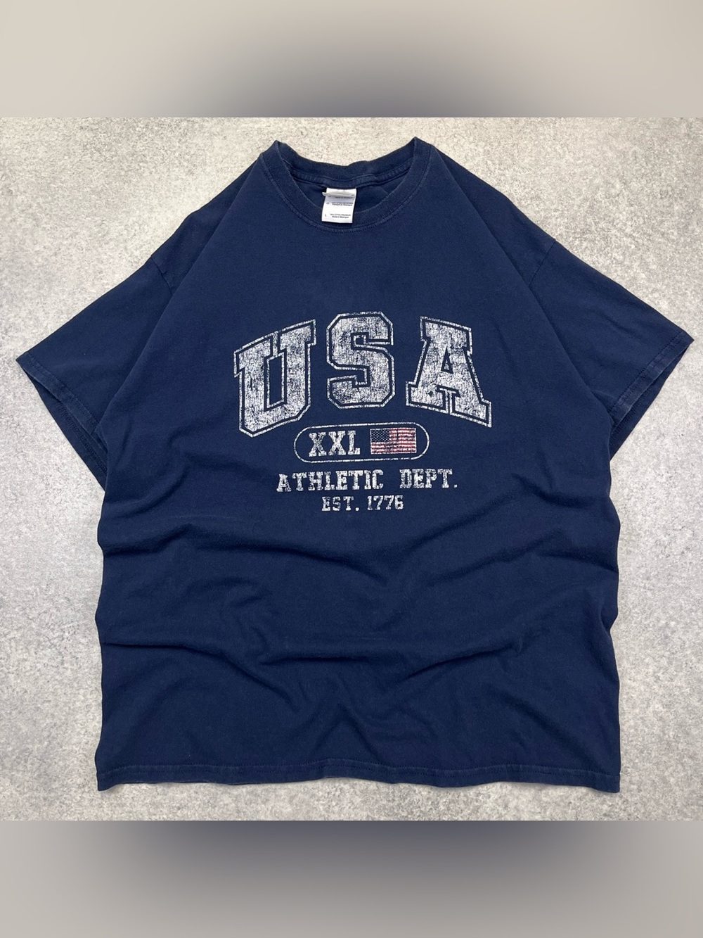 vintage y2k style USA athletic department American flag navy blue t-shirt